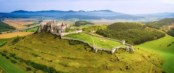 Aerial view of Spis (Spiš, Spišský) castle, Unesco Wold Heritage, Slovakia, second biggest medieval castle in Middle Europe. © radu79