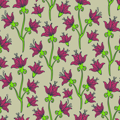 Beautiful vector seamless pattern with pink lilies on light background. simple romantic wallpaper.
