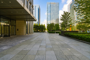 Empty Plaza and Modern Office Building, Qingdao, China