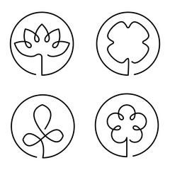 Continuous line art logo set of flower, clower leaf, lotus, abstract plant