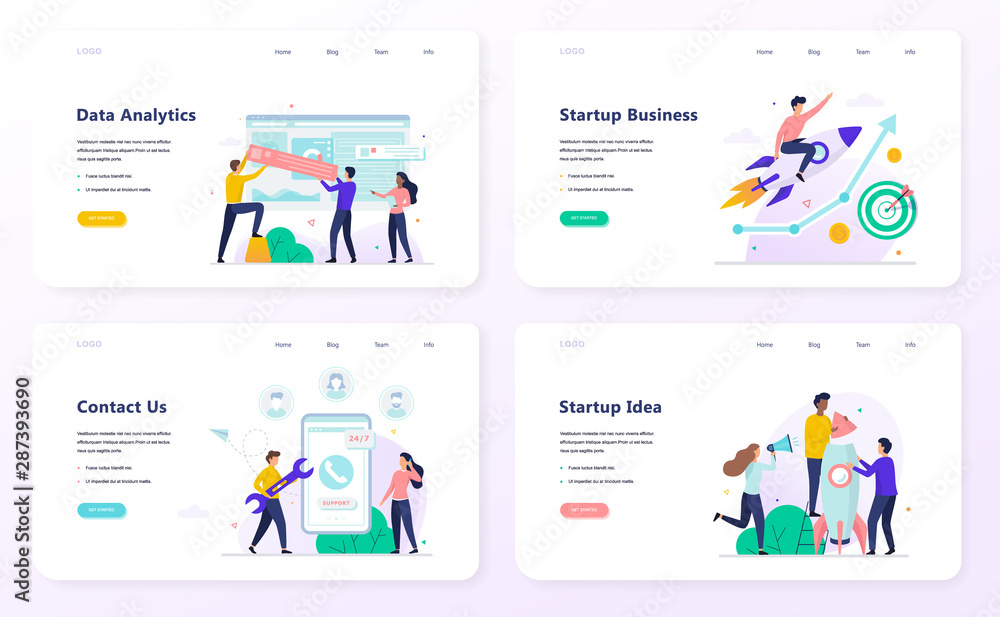 Poster startup business web banner concept set. data analytics