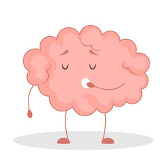 Pink brain character, happy sticker. Cute funny human organ.