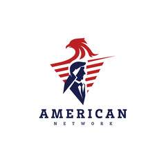 American eagle salute worker patriotic logo emblem template