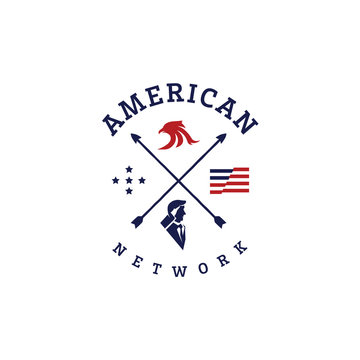 American eagle salute worker patriotic vintage logo badge template