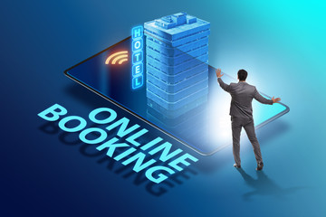 Concept of online hotel booking with businessman
