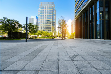 Empty Plaza and Modern Office Building, Qingdao, China