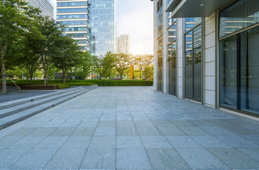 Empty Plaza and Modern Office Building, Qingdao, China