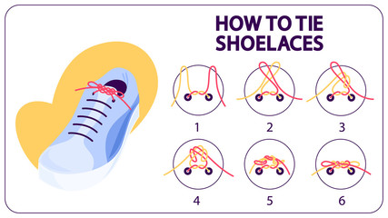 How to tie your shoe laces instruction. Guide for child