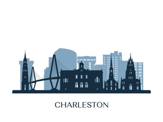 Charleston skyline, monochrome silhouette. Vector illustration. - obrazy, fototapety, plakaty