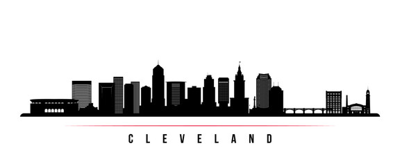 Cleveland City skyline horizontal banner. Black and white silhouette of Cleveland City, Ohio. Vector template for your design. - obrazy, fototapety, plakaty
