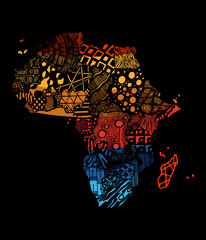 Africa colored continent map. Sketch hand drawn.