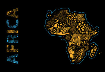 Africa continent map. Sketch hand drawn. Yellow Blue © Iryna