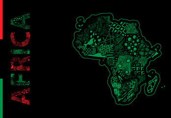 Africa continent map. Sketch hand drawn. Pan-African colours