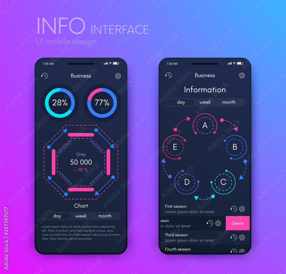 Aufkleber mobile application interface. ui design, stock vector