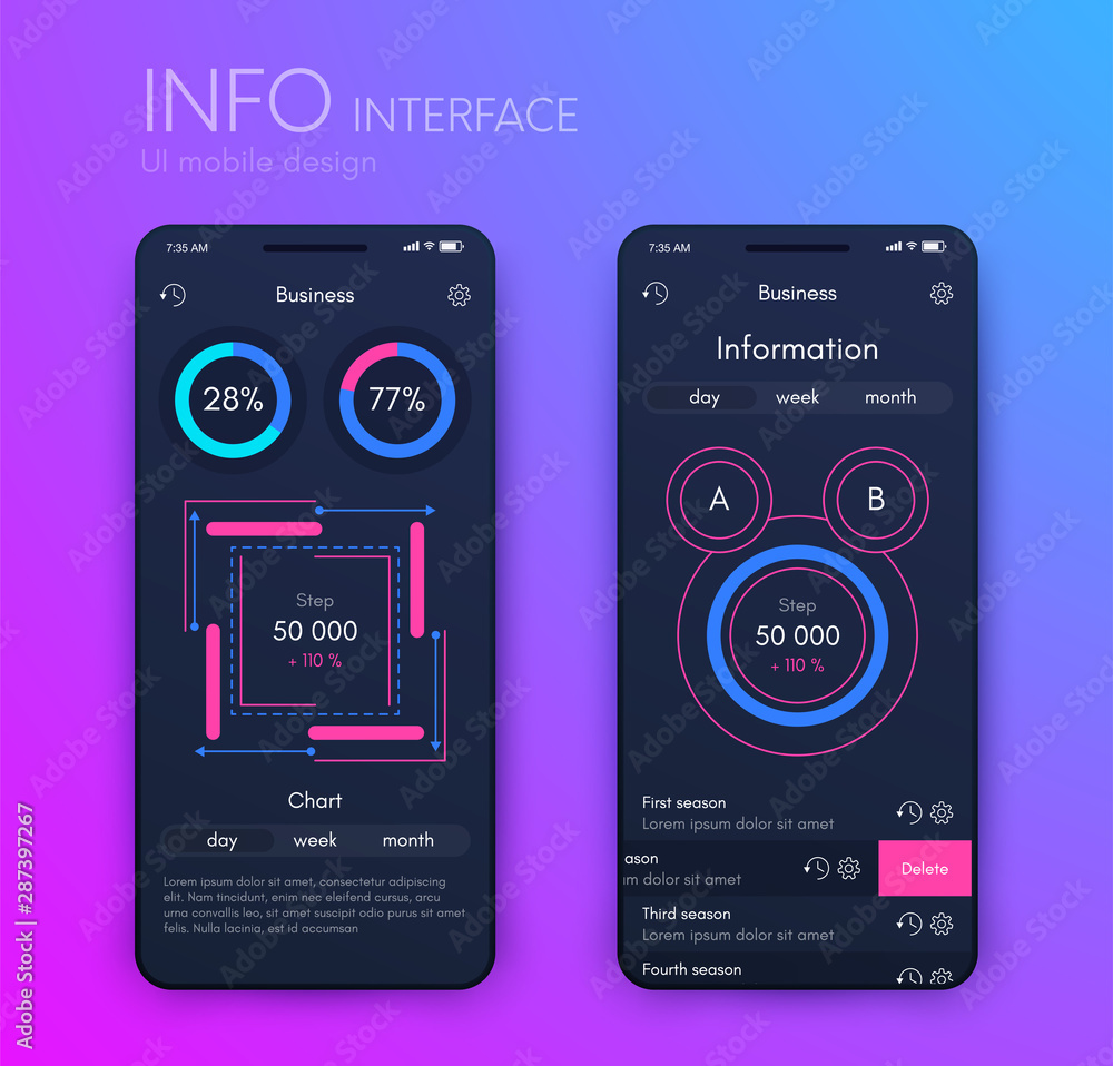 Poster mobile application interface. ui design, stock vector