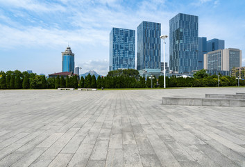 Empty Plaza and Modern Office Building, Qingdao, China