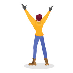 Male alpinist standing on top of the mountain