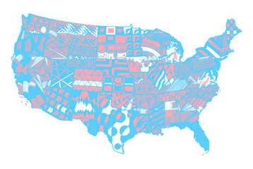 USA map transgender color. Zentangle stylized