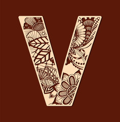 Letter V from doodles. Initial monogram letter