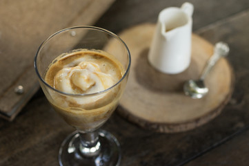 Coffee and ice cream in glass.
