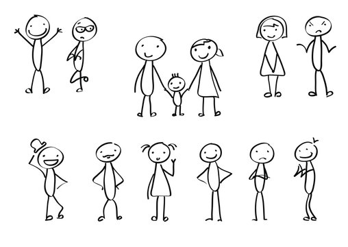 Vector stick figures as isolated elements for a presentation or different designs. Family stick men. 