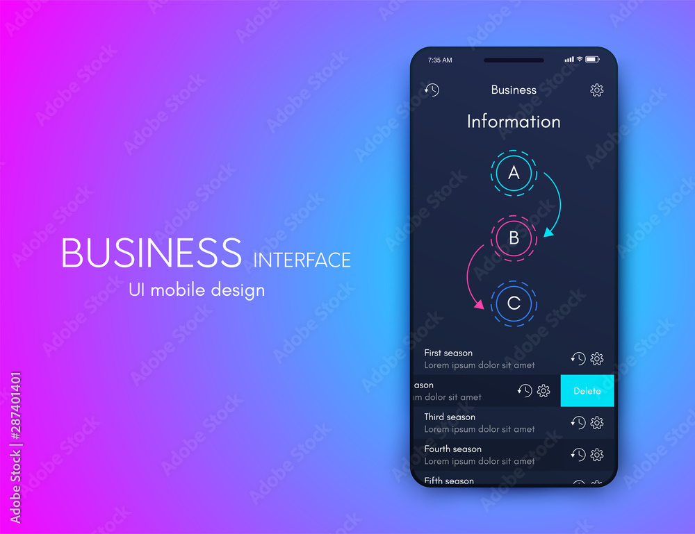 Poster mobile application interface. ui design, stock vector