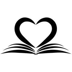 big heart over an open book, black pattern