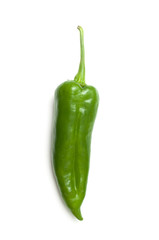 Closeup of organic green pepper on white background