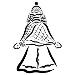 girl in warm clothes for a walk, coat, hat with a shawl and mittens