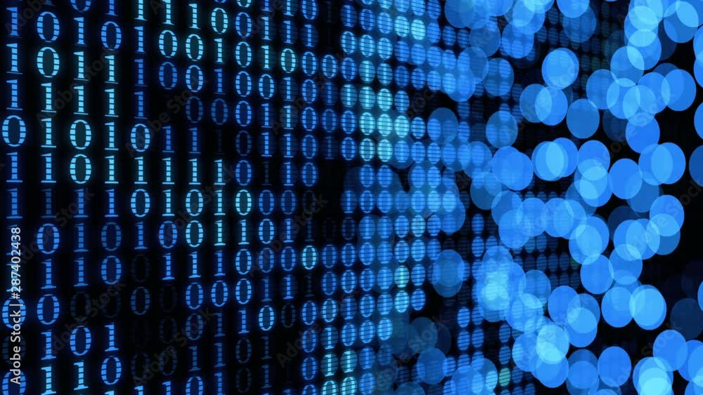 Poster numbers 0 and 1 machine code blinking abstract computer, digital blue background