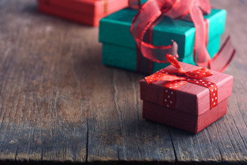 Closeup small red gift box on the table