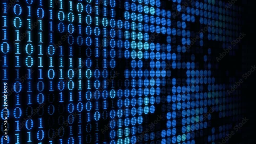 Poster blue numbers 0 and 1 digital machine code background blinking abstract computer