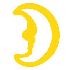 crescent with a human face, yellow outline