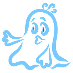 Little funny scary ghost, blue outline on a white background