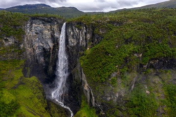 Aerial view of Vettisfossen in Utladalen valley in jotunheimen np, norway © Stefan