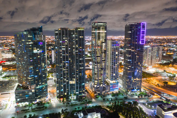 Skyscrapers of Downtown Miami Florida aerial shot