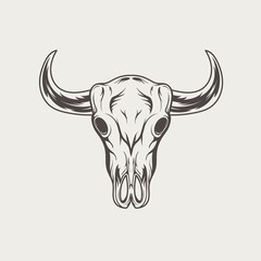 Bull Skull vintage engraved monochrome logo. Vector illustration 