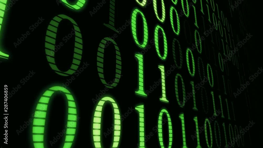 Poster green wall machine code, numbers matrix blinks computer process background dolly