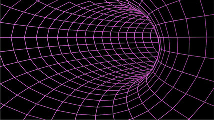 Tunnel or wormhole. Digital 3d wireframe tunnel. 3D tunnel grid. Network cyber technology. Surrealism. Background abstract vector image