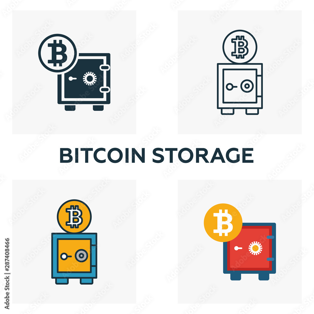 Aufkleber bitcoin storage icon set. four elements in diferent styles from crypto currency icons collection. cr