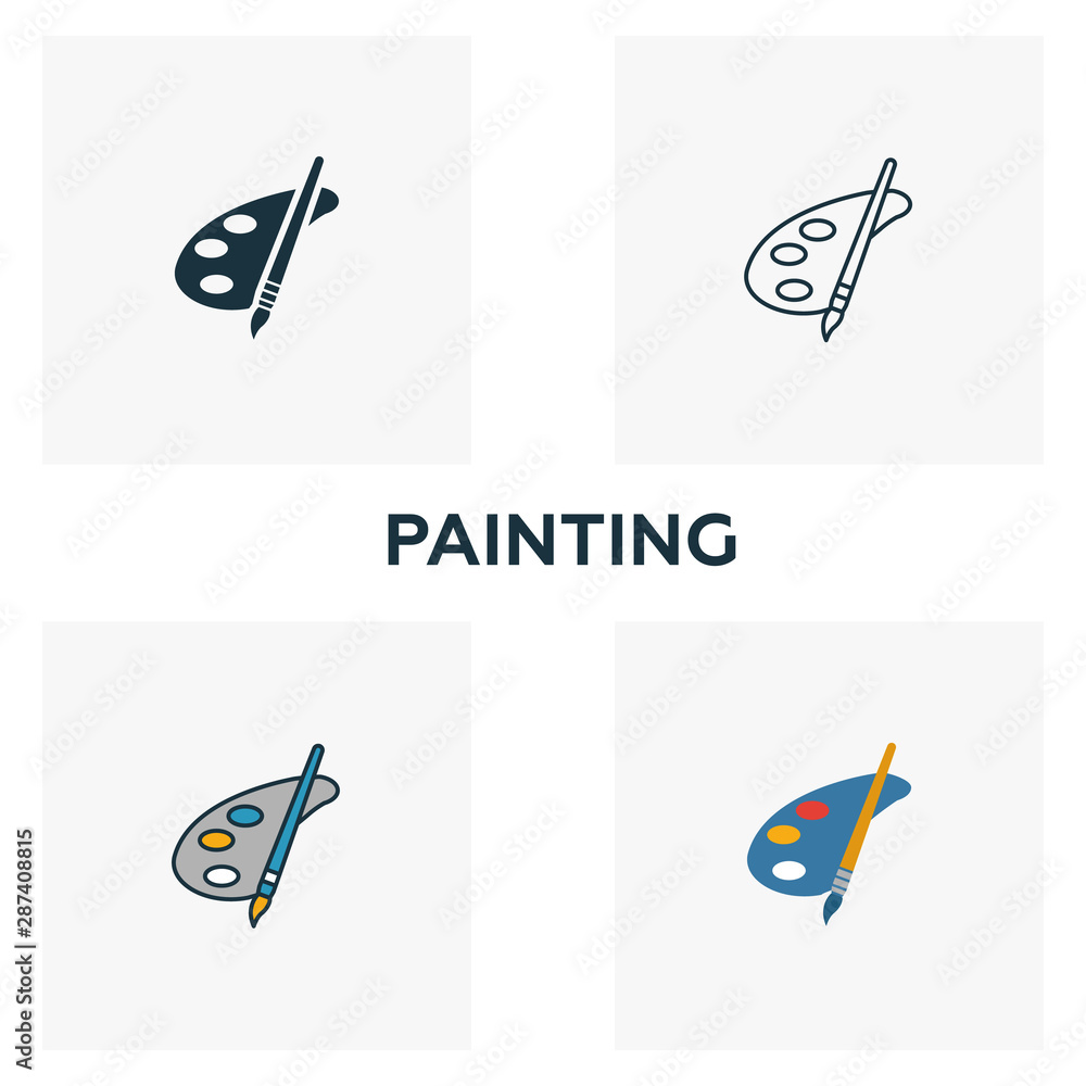 Poster painting icon set. four elements in diferent styles from design ui and ux icons collection. creative