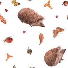 Watercolor autumn forest pattern