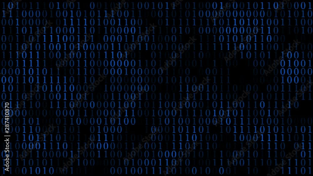Poster 0 and 1 digits blink processing computer task, matrix wall, machine code pattern