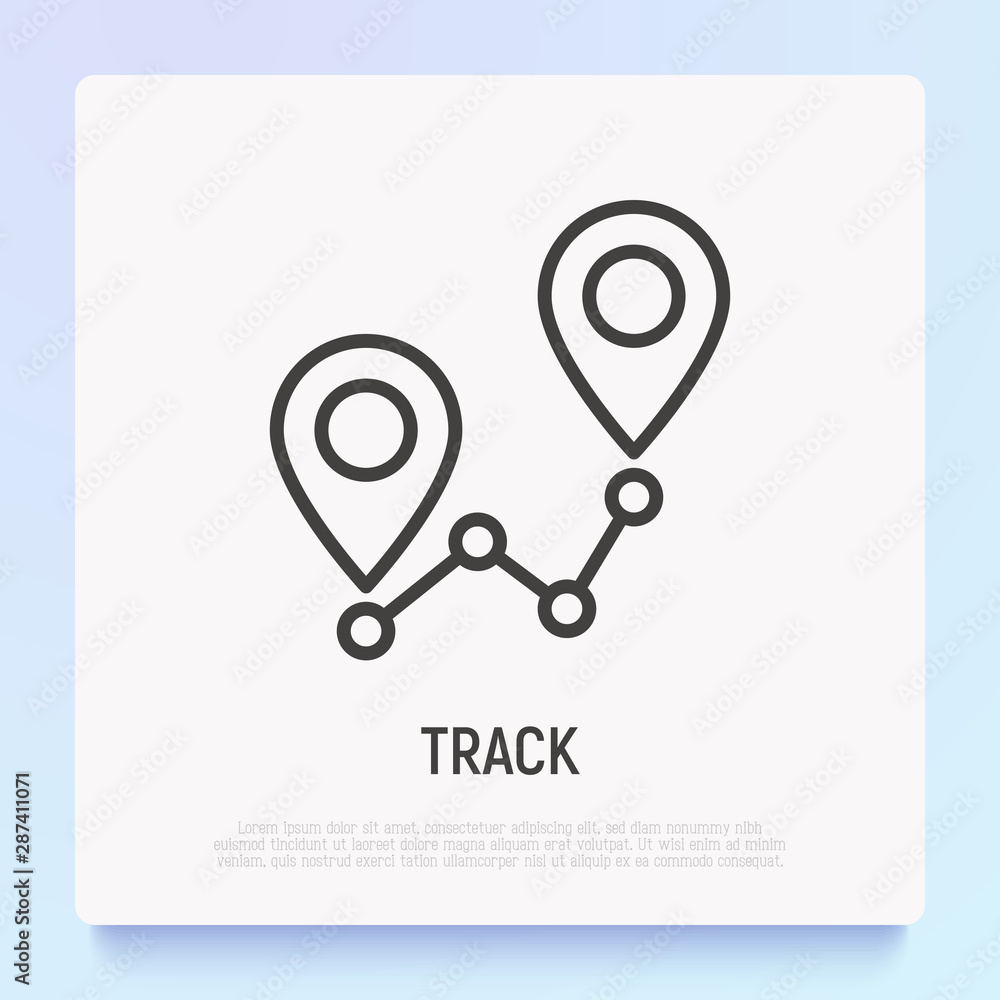 Poster track with pointers at start and at finish. thin line icon. position marker. modern vector illustrat