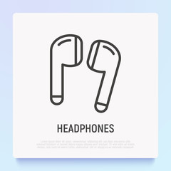 Wireless earphones thin line icon. Portable audio gadget. Modern vector illustration.