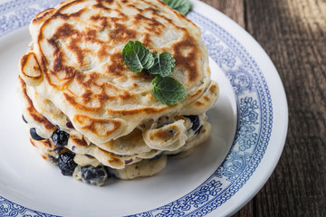 Blueberry  pancakes in, fresh summer breakfast