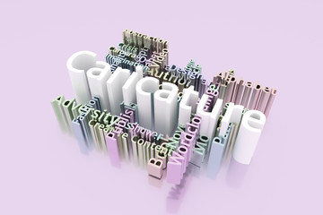 Caricature, creative, education keyword words cloud. For graphic design, texture or background. 3D rendering.