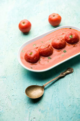 Tomato Salan or Tamatar sabzi or curry. Main course recipe from India. served in a bowl. selective focus