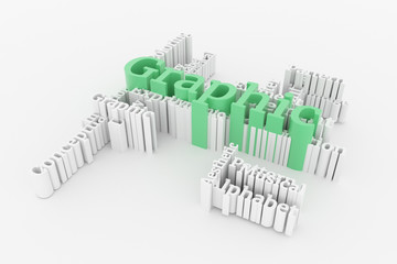 Graphic, creative, education keyword words cloud. For graphic design, texture or background. 3D...