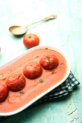 Tomato Salan or Tamatar sabzi or curry. Main course recipe from India. served in a bowl. selective focus